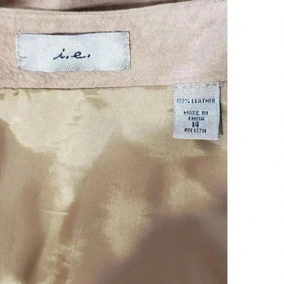 Suede 100% leather asymmetrical skirt made by I.E size 14 side zip brown - Picture 4 of 5